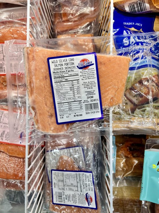 Trader Joe's Frozen wild silver coho salmon portion deboned and skinless