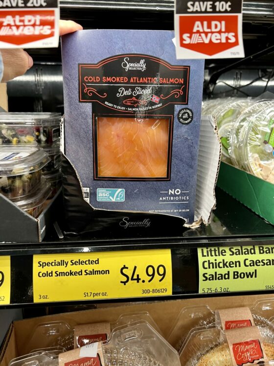 Packaged Cold Smoked Atlantic farmed salmon from ALDI
