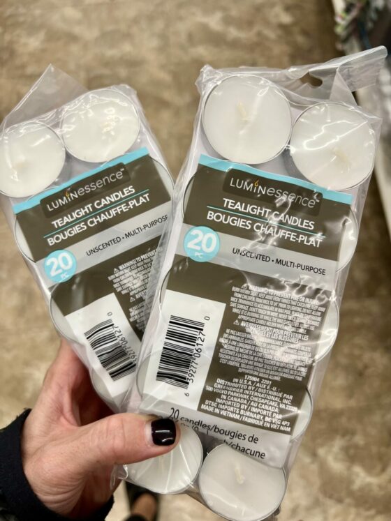 set of twenty tea light candles from The Dollar Tree