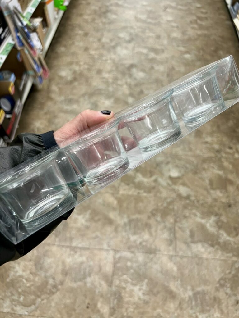 clear glass tea candle holders from the Dollar Tree