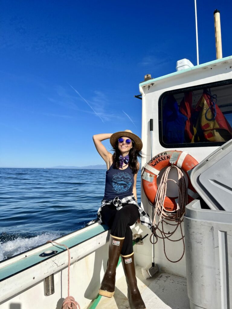 Megan Waldrep wearing legacy XTRATUF boots on a commercial lobster fishing boat