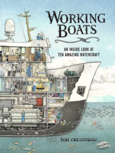 Working Boats Kids Book with drawings of the inside of commercial fishing boats