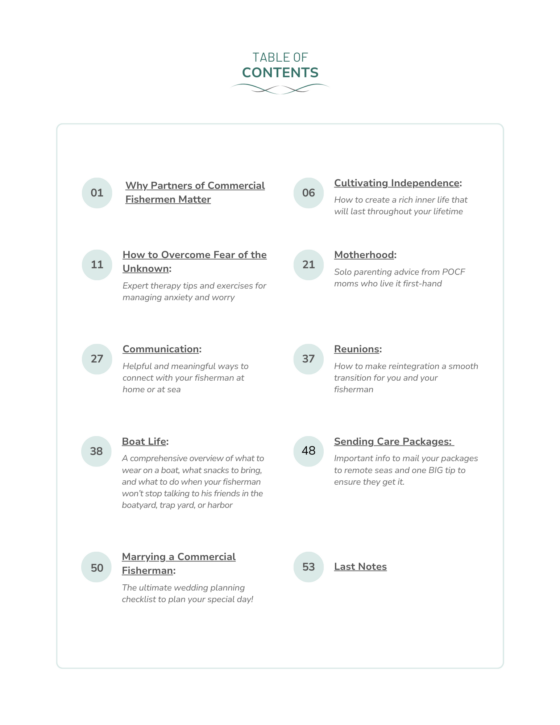 Parnters of Commercial Fishermen Survival Guide Table of Contents